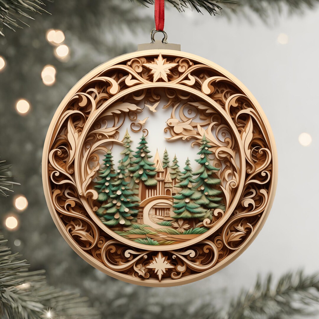 3D Christmas Gold Tree Wood Frame Ornament Sublimation Designs