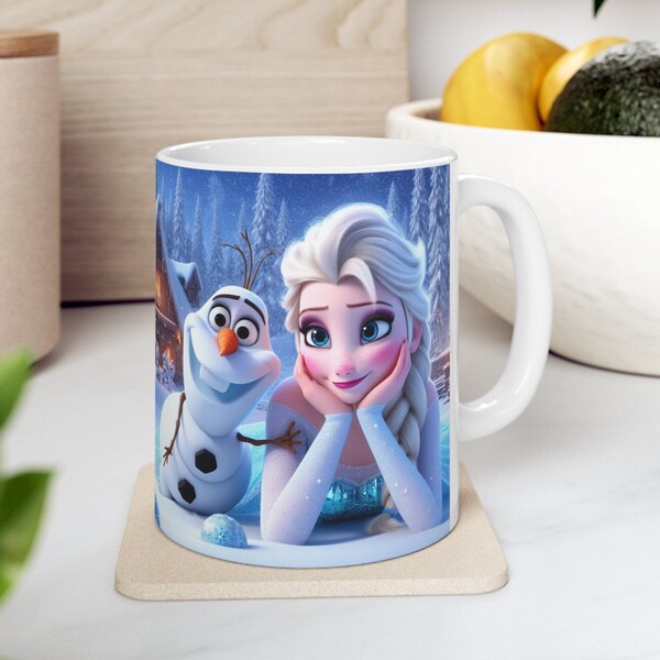 3D Christmas Themed Frozen Olaf Elsa Mug Wrap, 11oz and 15oz Mug Template, Mug Sublimation Design, Mug Wrapping Template, Digital PNG