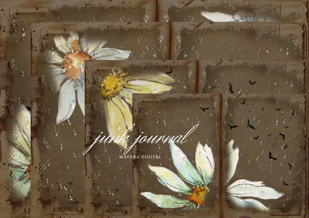 Daisy Junk Journal Set; Rain-themed Vintage Printed Ephemera (digital ...