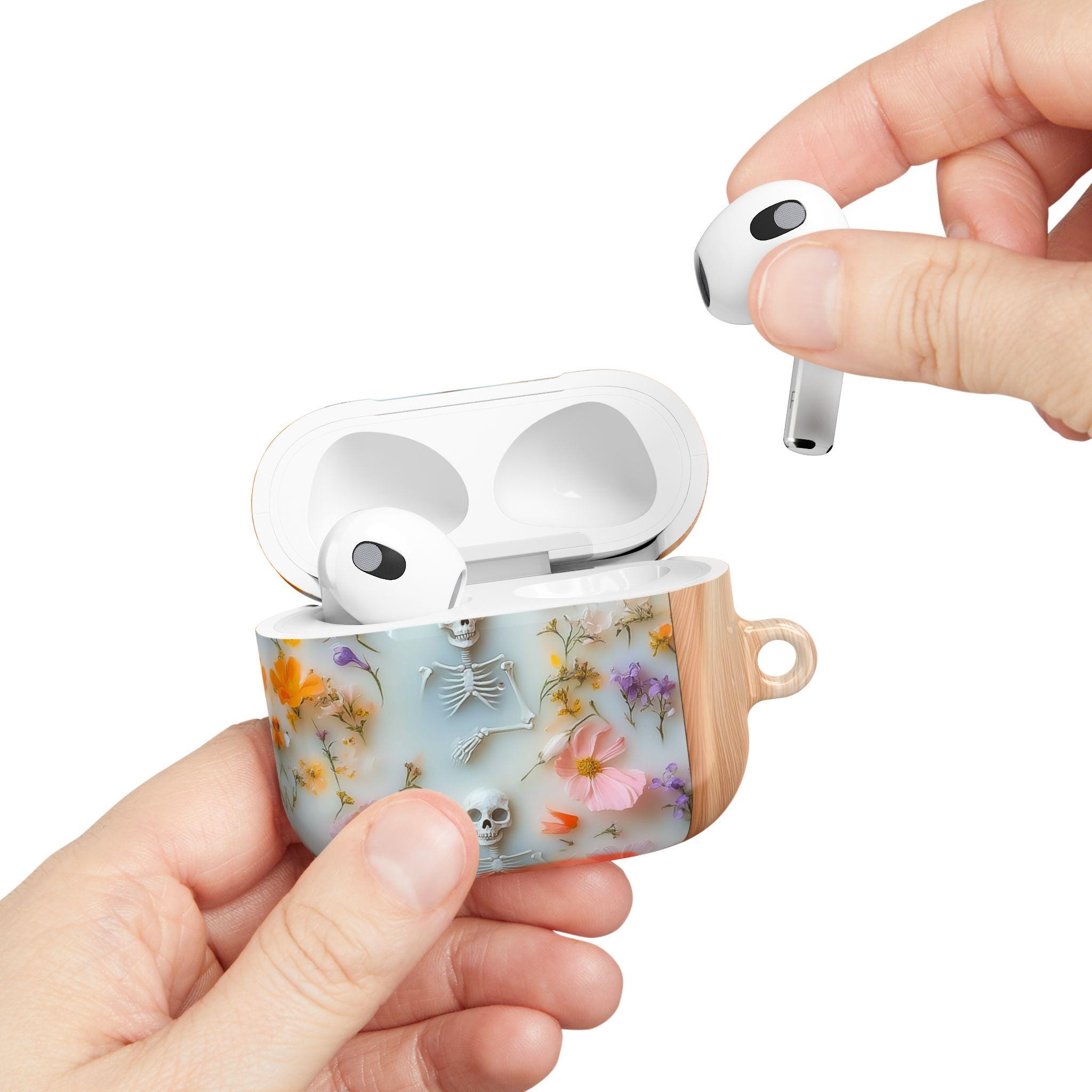 Spooky Skeletons in Bloom AirPod Pro Protective Shell Case, Delicate Floral Skull Garden AirPods Earphone Case Cover for Gen 1 2 3 4 Pro Max