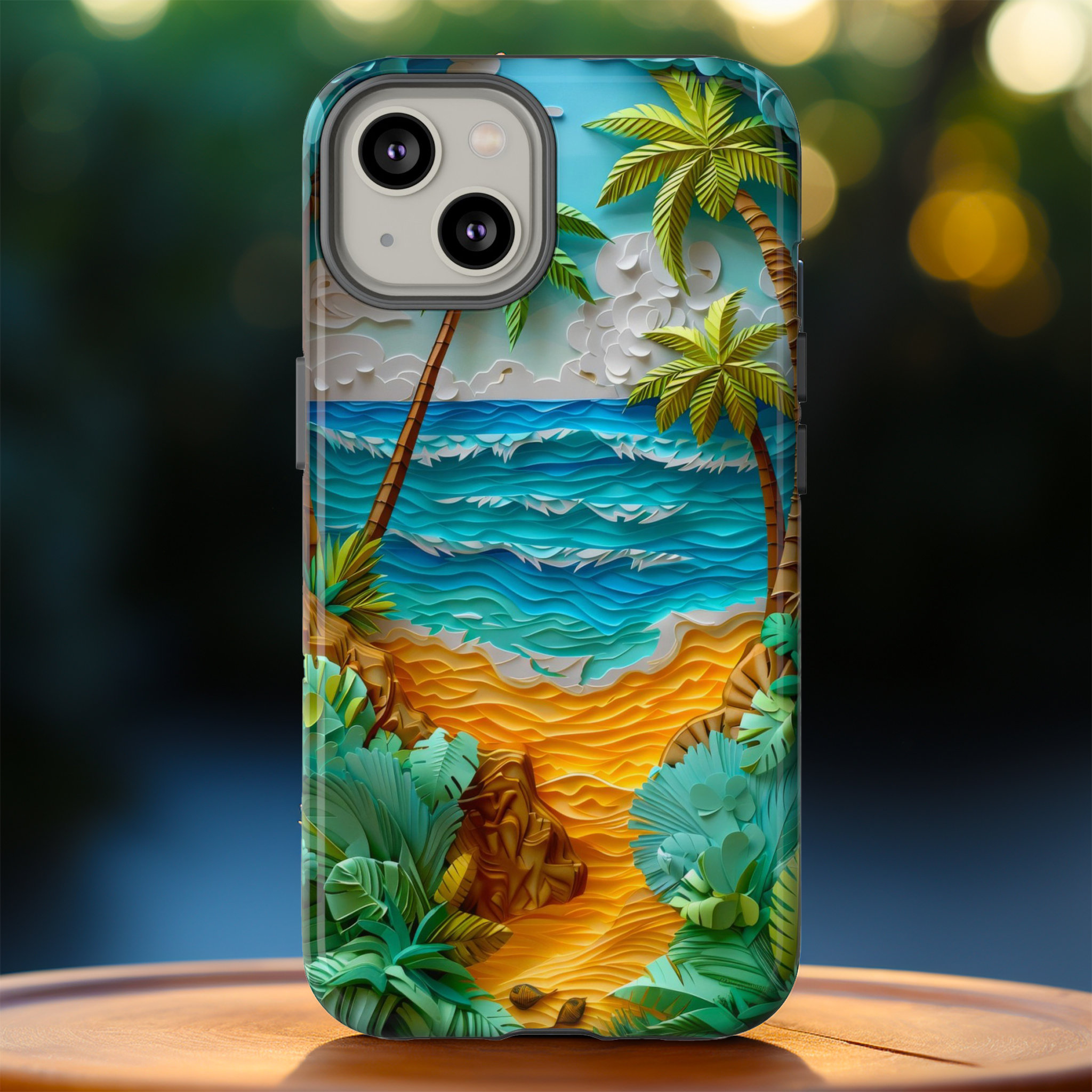 Paper Quilling Sunset Beach Phone Case, Faux Paper Hawaiian Shoreline