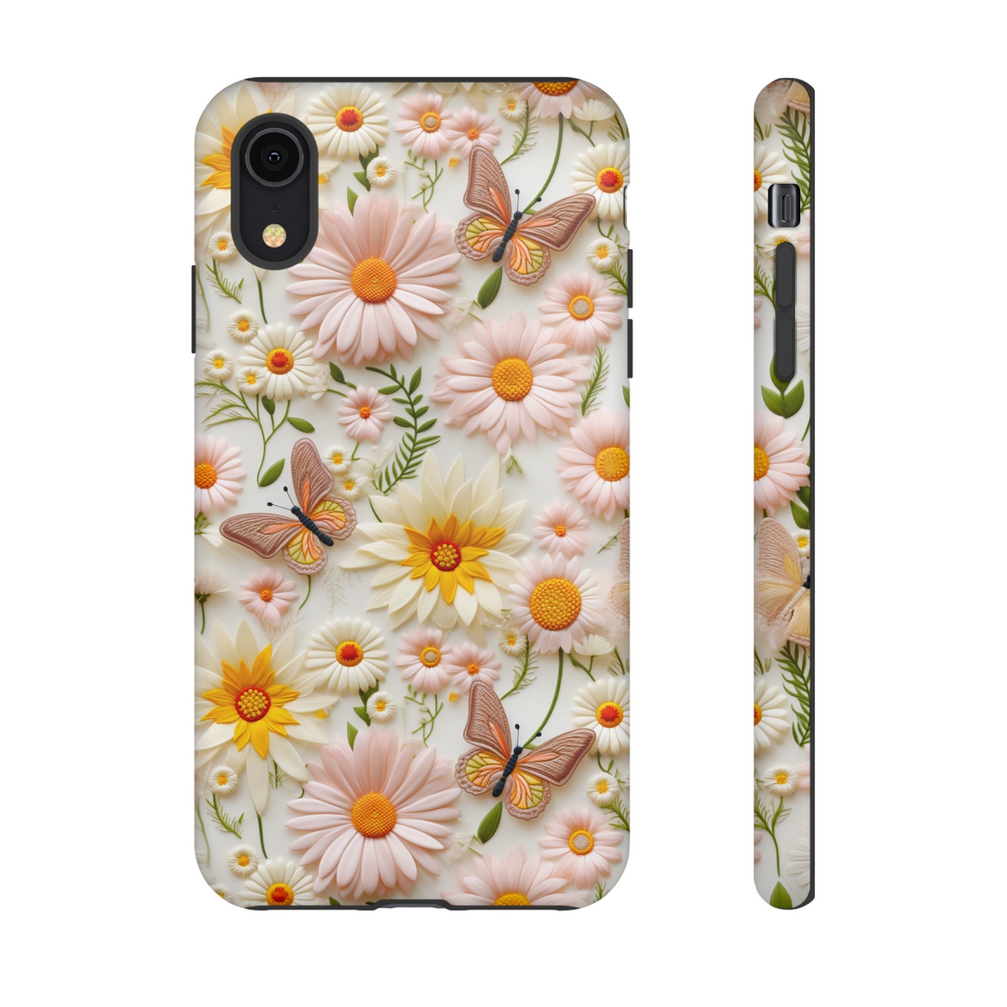 Summer Floral Butterfly Phone Case, Pink Butterflies Wildflowers Design Phone Cover, iPhone 15 Pro Max, Pixel 8 Pro, Samsung S24 Plus Ultra