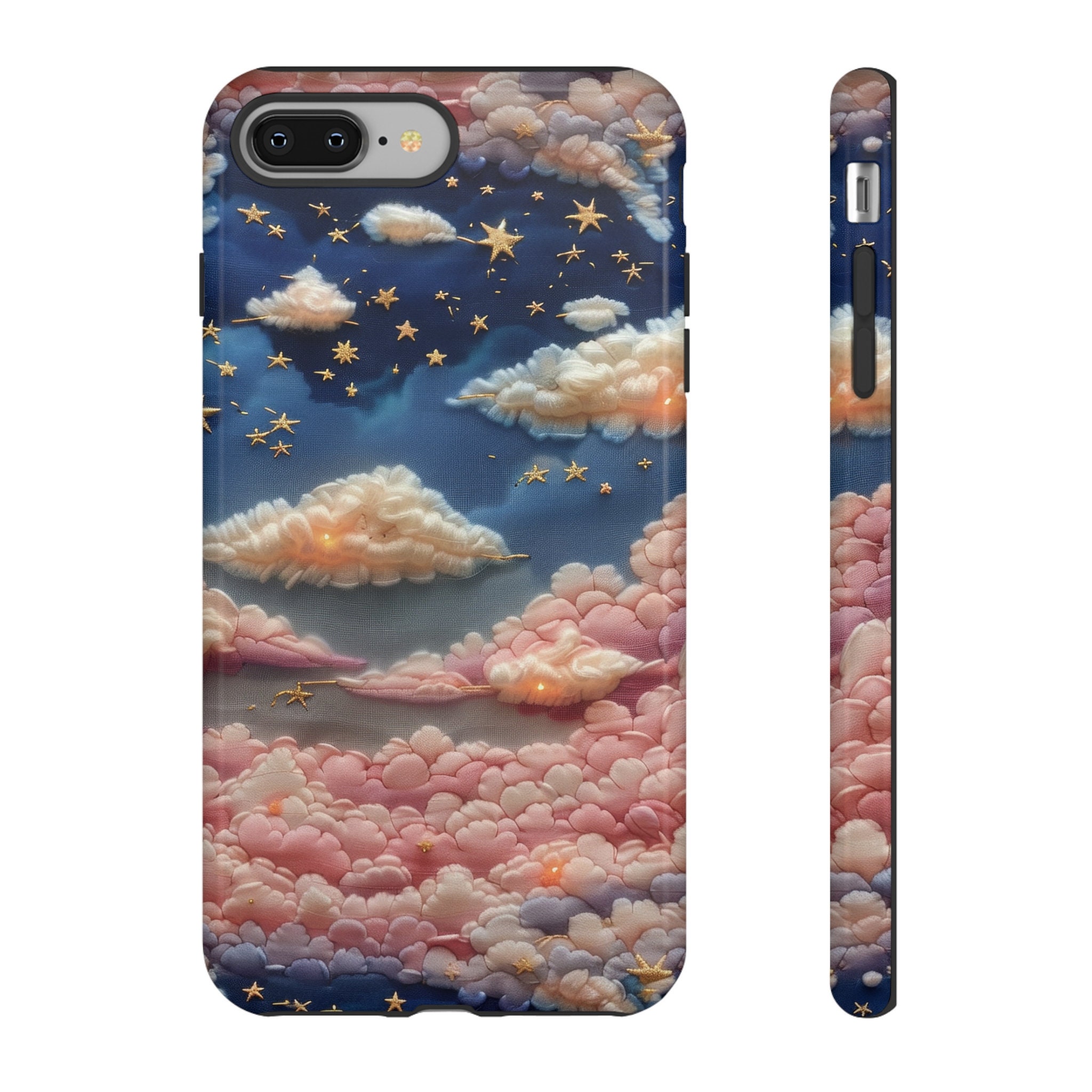 3D Celestial Rainbow Embroidered Phone Case, Puffy Faux Embroidery 3D Stars & Moon Cottagecore Phone Cover For iPhone 15 Samsung S24 Pixel 8