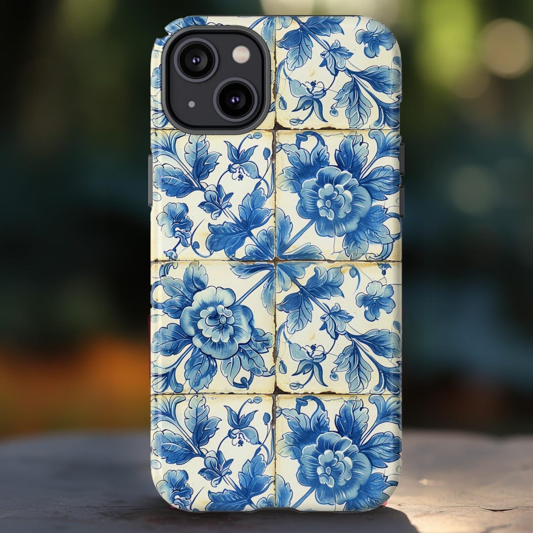 Tile Phone Case Vintage Portuguese Floral Tile Phone Case | Faux Portugal Azulejo Tile ...