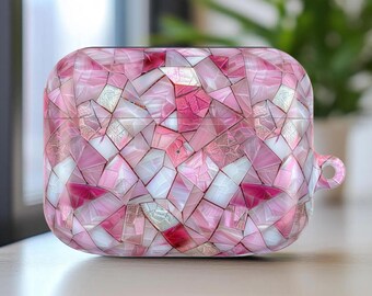 Pink Mosaic Stained Glass Protective AirPod Pro Shell Case, Pink Crystal Design Earphone Cover Gift, AirPods 1 2 3 4 AirPods Pro 1 2 Case