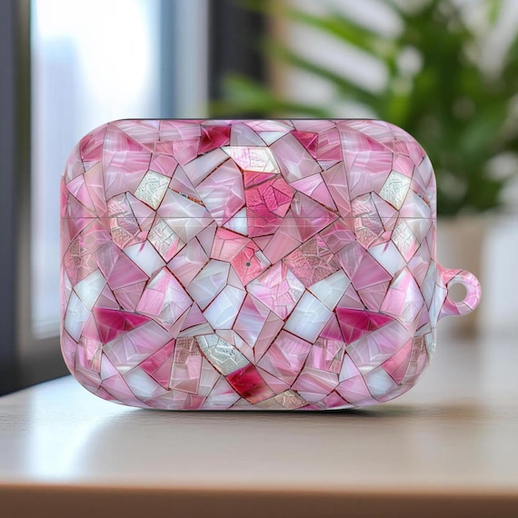 Pink Mosaic Stained Glass Protective AirPod Pro Shell Case, Pink