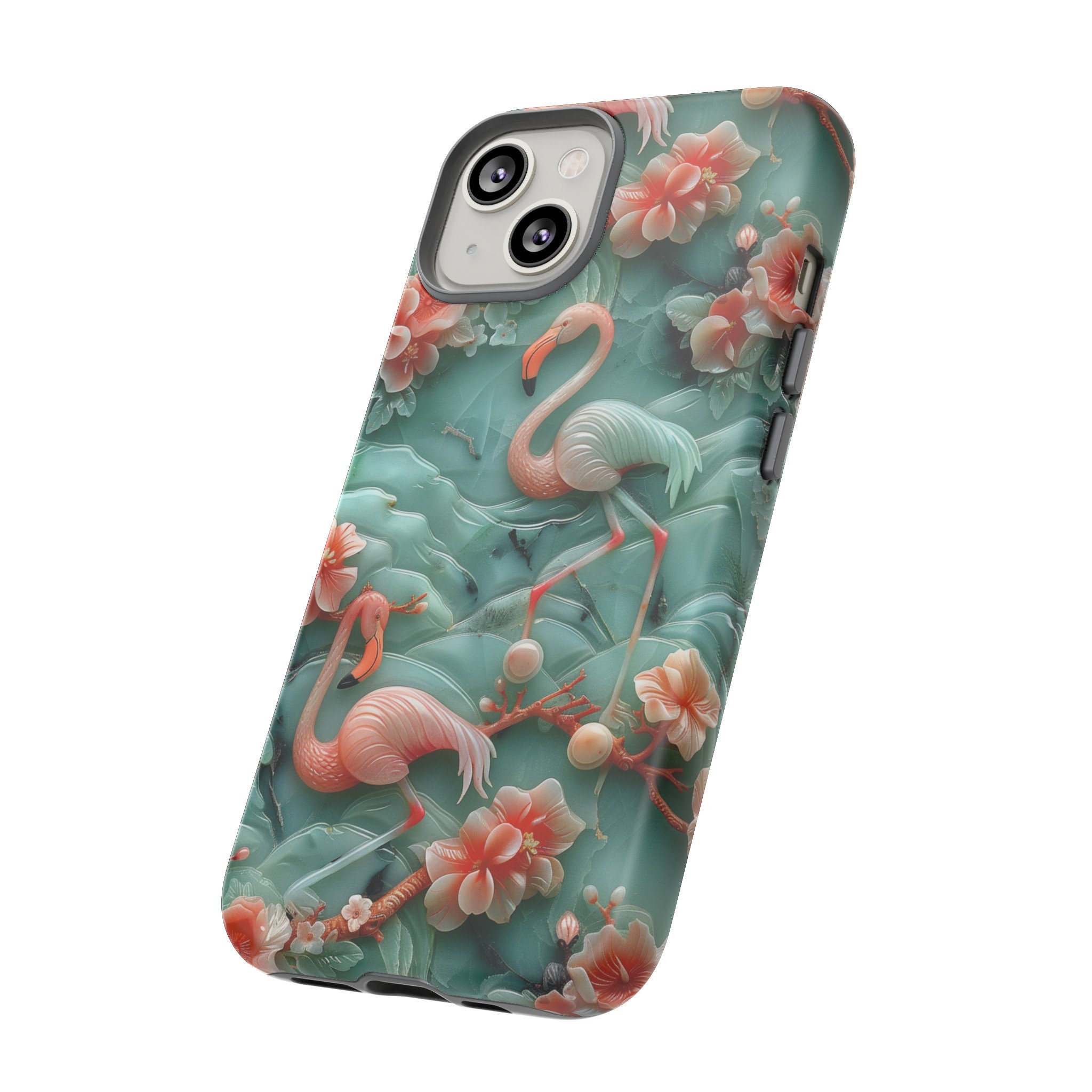 Asian Jade Flamingo Phone Case | Pink Marble Flamingo Landscape | iPhone 15 14 Pro Max | Google Pixel 8 7 Pro | Samsung Galaxy S24 S22 Ultra