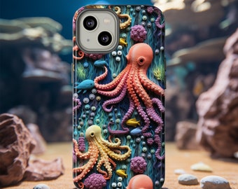 Inky And Crafty Oceanic Phone Case | Embroidery Effect Pastel Octopus Phone Cover For iPhone | Pixel | Samsung | iPhone 15
