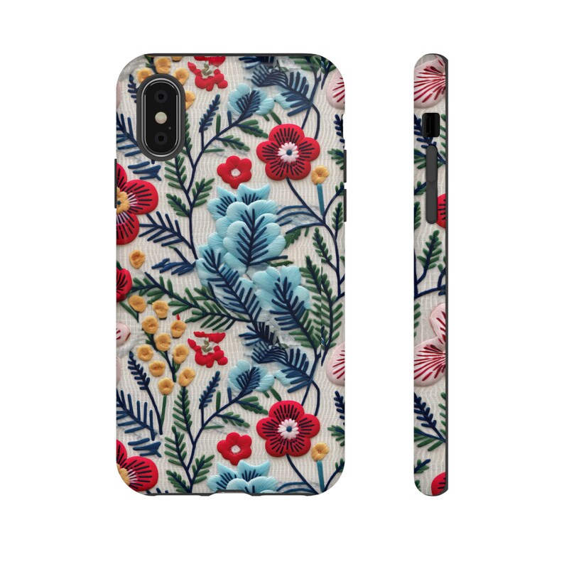 Vintage Frühlingsblumen Handyhülle | Gemütliche Stickerei Effekt Frühling Blumen Handyhülle für iPhone | Pixel | Samsung Bild 6