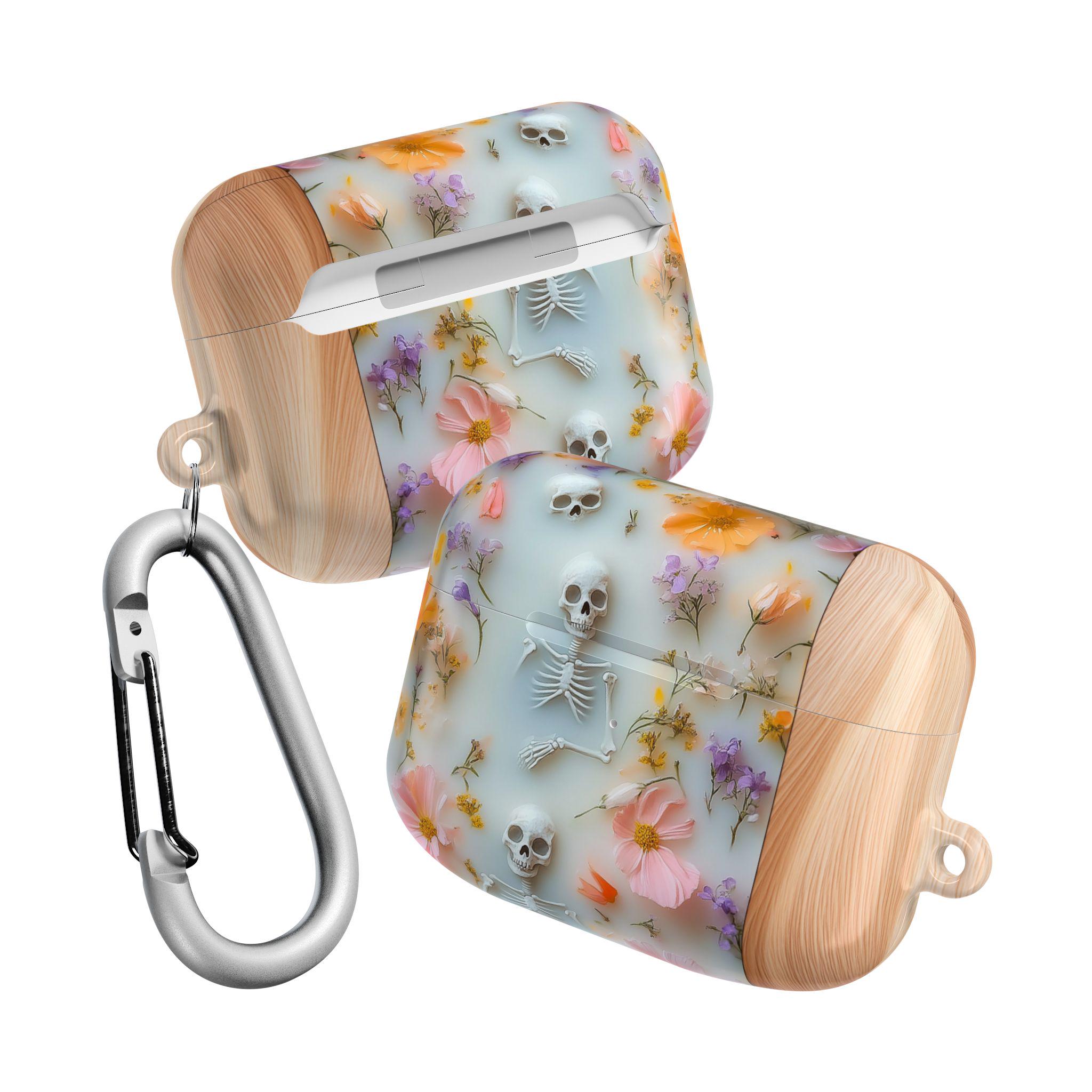 Spooky Skeletons in Bloom AirPod Pro Protective Shell Case, Delicate Floral Skull Garden AirPods Earphone Case Cover for Gen 1 2 3 4 Pro Max