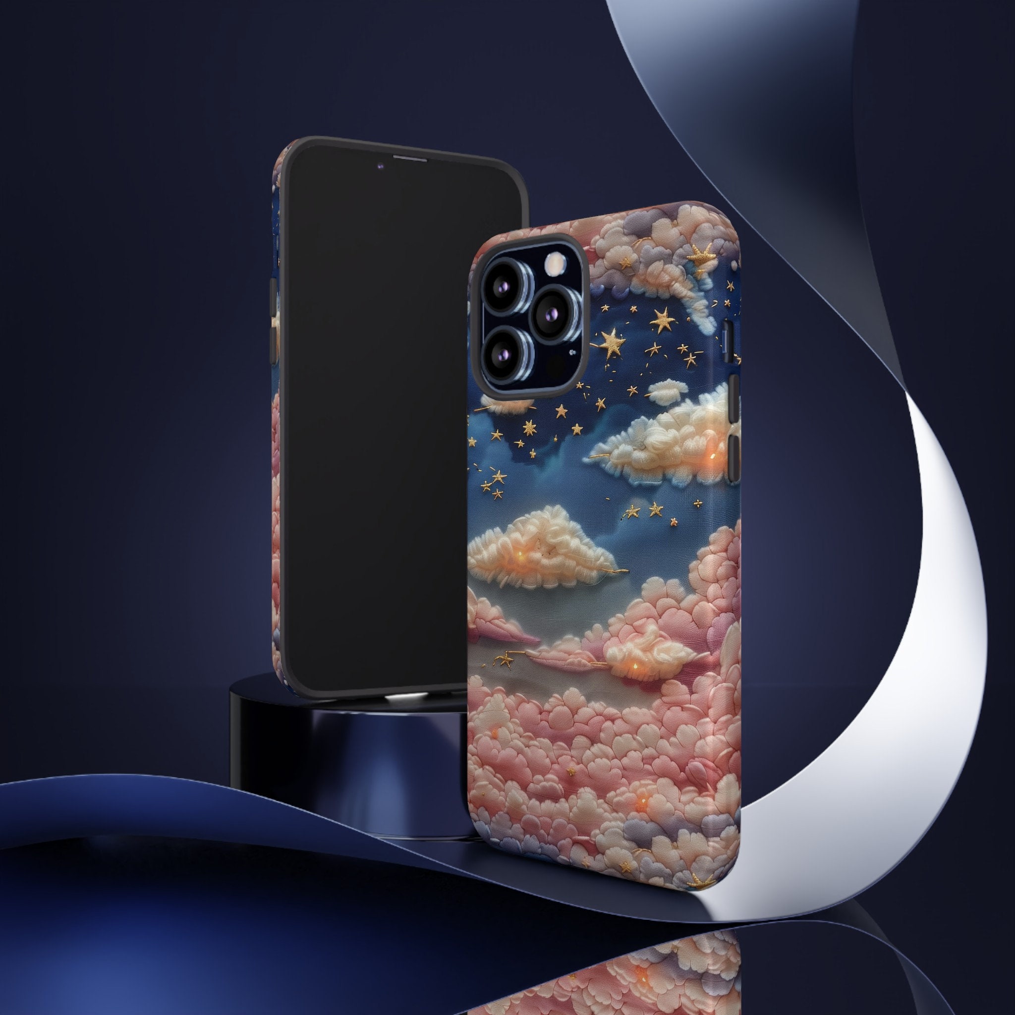 3D Celestial Rainbow Embroidered Phone Case, Puffy Faux Embroidery 3D Stars & Moon Cottagecore Phone Cover For iPhone 15 Samsung S24 Pixel 8