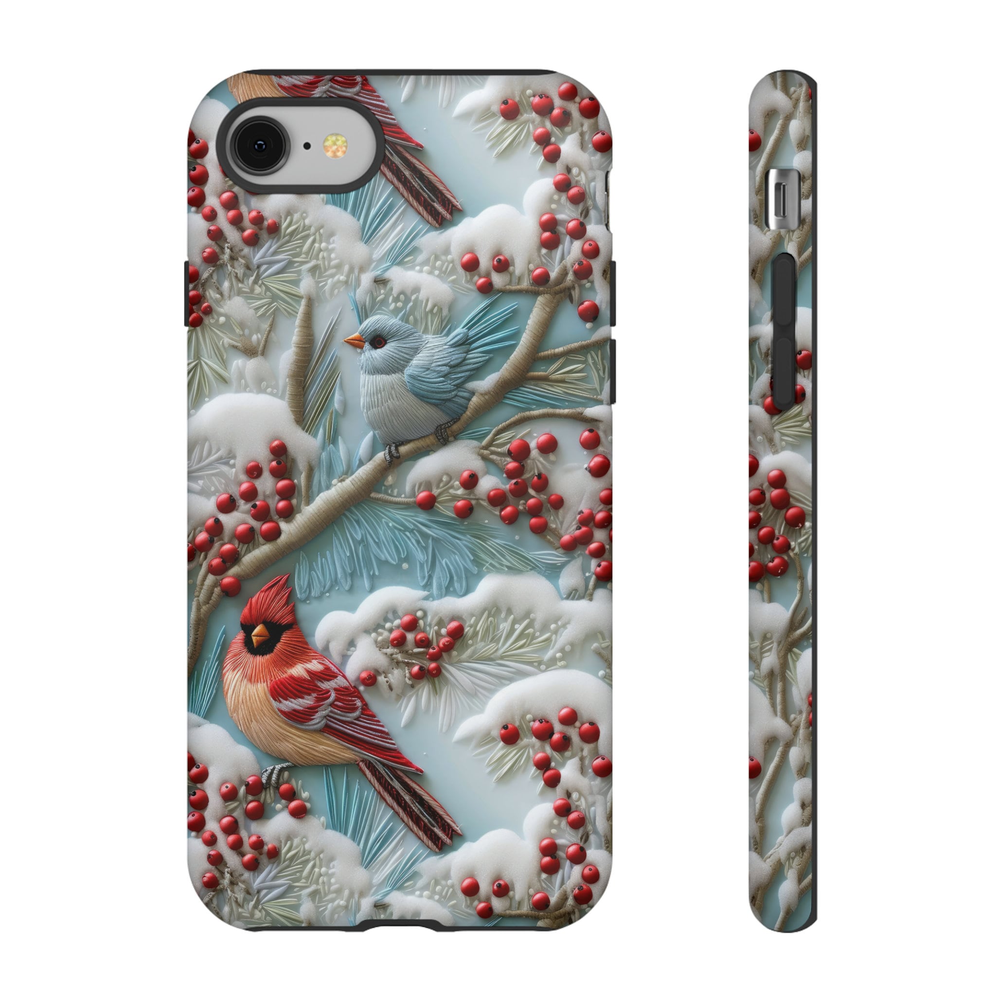 Birds Of A Feather Flock Together Winter Phone Case | Snowy Embroidery Effect Cardinal Bird Phone Cover For iPhone | Pixel | Samsung