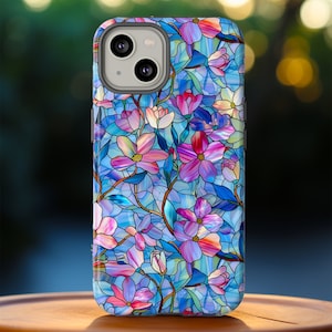 Floral Stained Glass Phone Case | Stained Glass Effect Mosaic Flowers Design | iPhone 15 14 13 Pro Max | Pixel 8 7 | Samsung S24 S23 Ultra