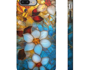Floral Stained Glass Phone Case, Stained Glass Flower Blossoms Phone Cover, iPhone 15 Pro Max, Google Pixel Pro, Samsung Galaxy Plus Ultra