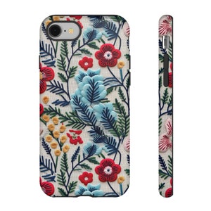 Vintage Frühlingsblumen Handyhülle | Gemütliche Stickerei Effekt Frühling Blumen Handyhülle für iPhone | Pixel | Samsung Bild 3