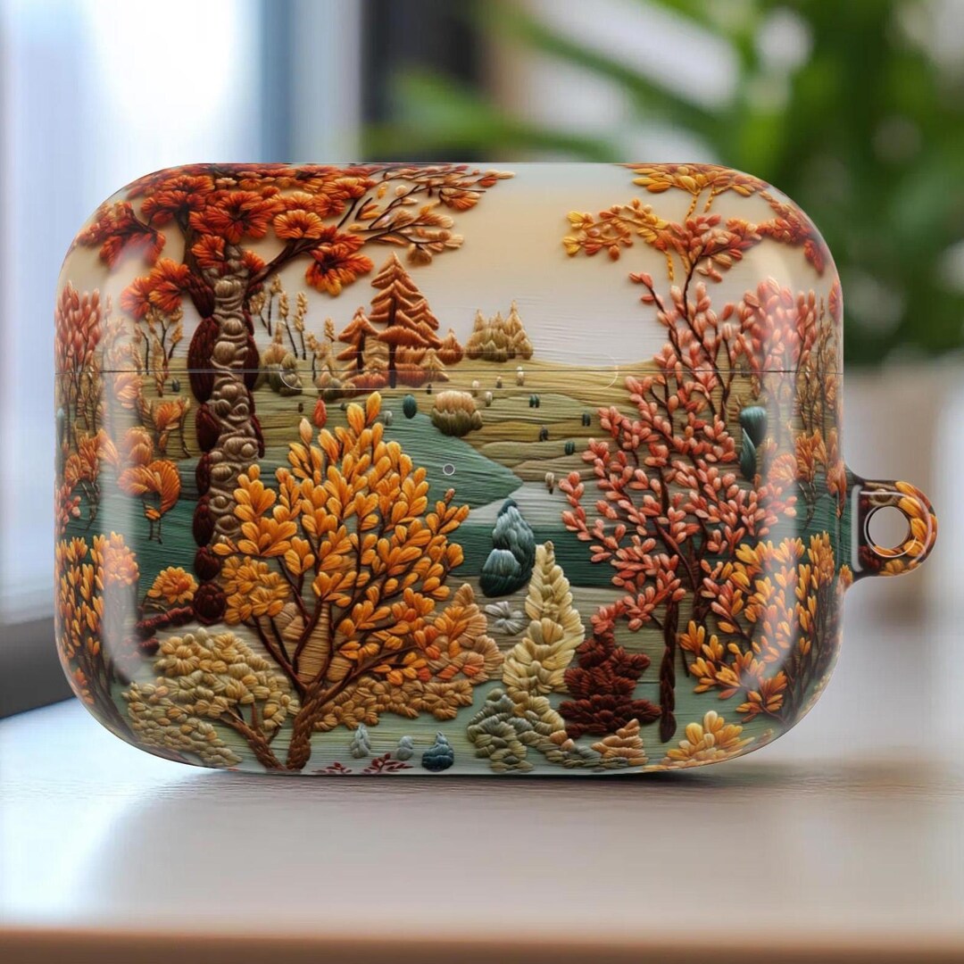 Faux Embroidered Autumn Lanscape Protective AirPod Pro Shell Case ...