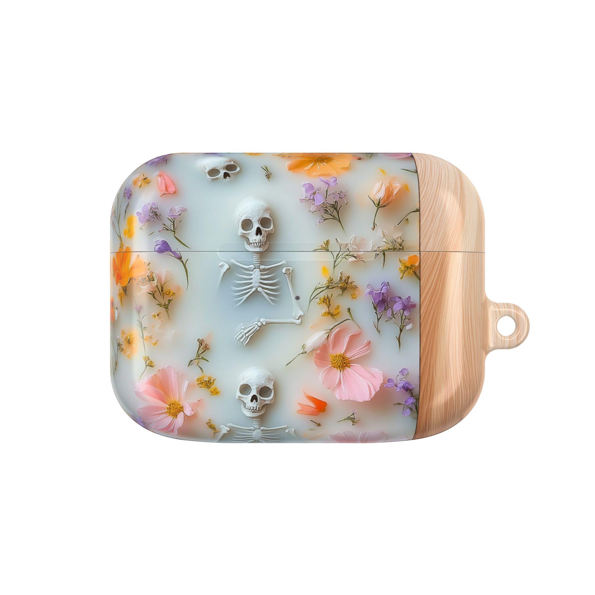 Spooky Skeletons in Bloom AirPod Pro Protective Shell Case, Delicate Floral Skull Garden AirPods Earphone Case Cover for Gen 1 2 3 4 Pro Max