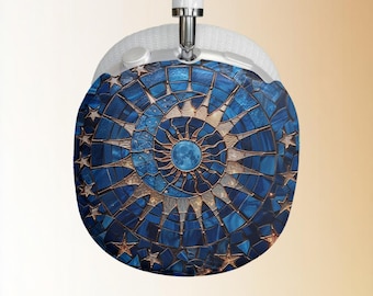 Fundas para AirPods Max con diseño celestial de vitral, sol, luna y estrellas; funda azul floral mandala celestial para auriculares AirPods Max; regalo para amantes de la música.