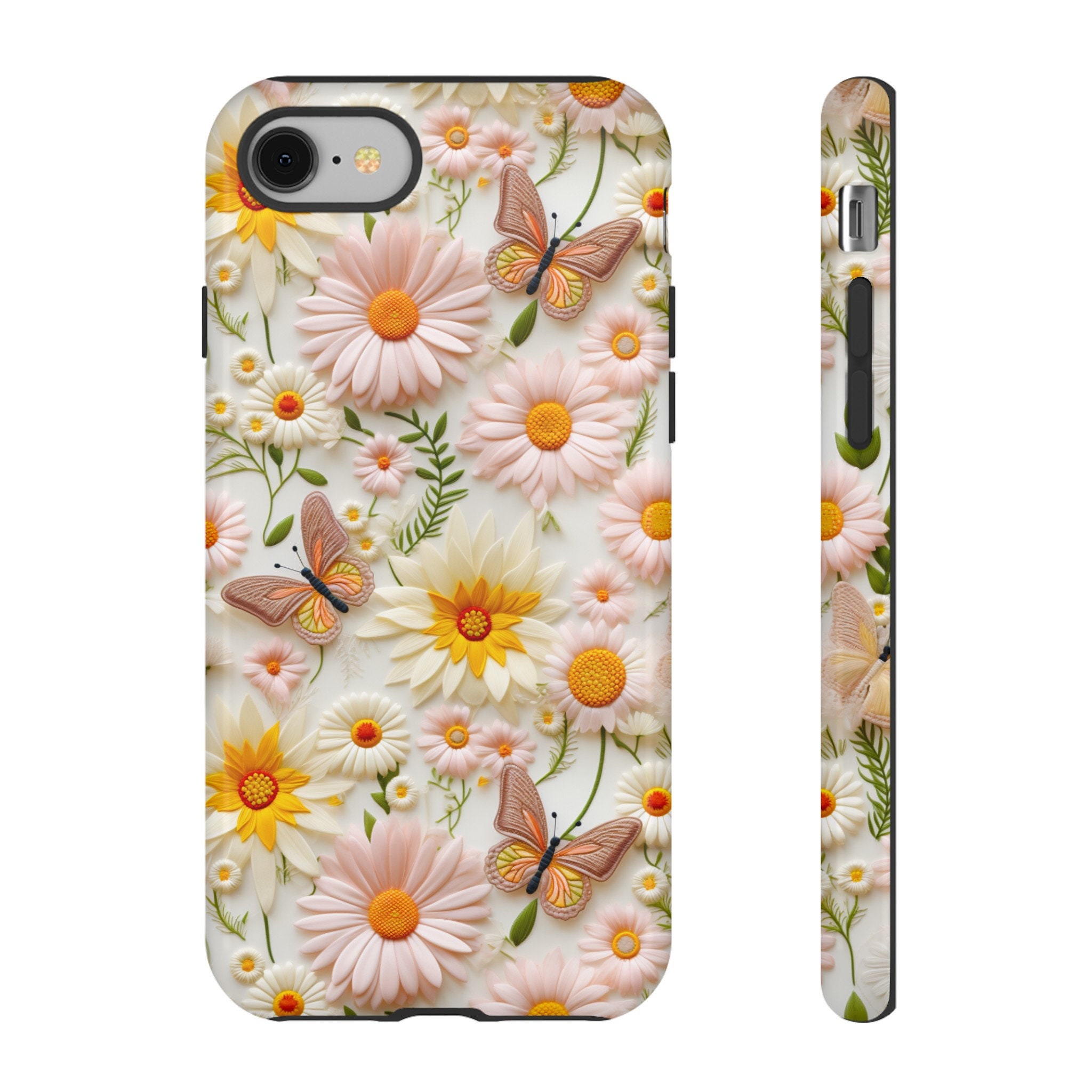 Summer Floral Butterfly Phone Case, Pink Butterflies Wildflowers Design Phone Cover, iPhone 15 Pro Max, Pixel 8 Pro, Samsung S24 Plus Ultra