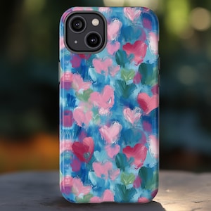 Love Me Tender Painted Valentines Day Hearts Phone Case, Cute Pink Heart Painting Phone Cover, iPhone Pro Max Pixel Pro Samsung Plus Ultra