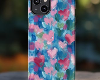 Love Me Tender Painted Valentines Day Hearts Phone Case, Cute Pink Heart Painting Phone Cover, iPhone Pro Max Pixel Pro Samsung Plus Ultra