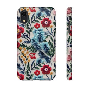 Vintage Frühlingsblumen Handyhülle | Gemütliche Stickerei Effekt Frühling Blumen Handyhülle für iPhone | Pixel | Samsung Bild 8
