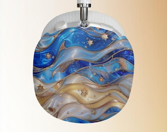 Blue Gold Marble Waves AirPod Max Case | Abstract Swirl Headphone Skins