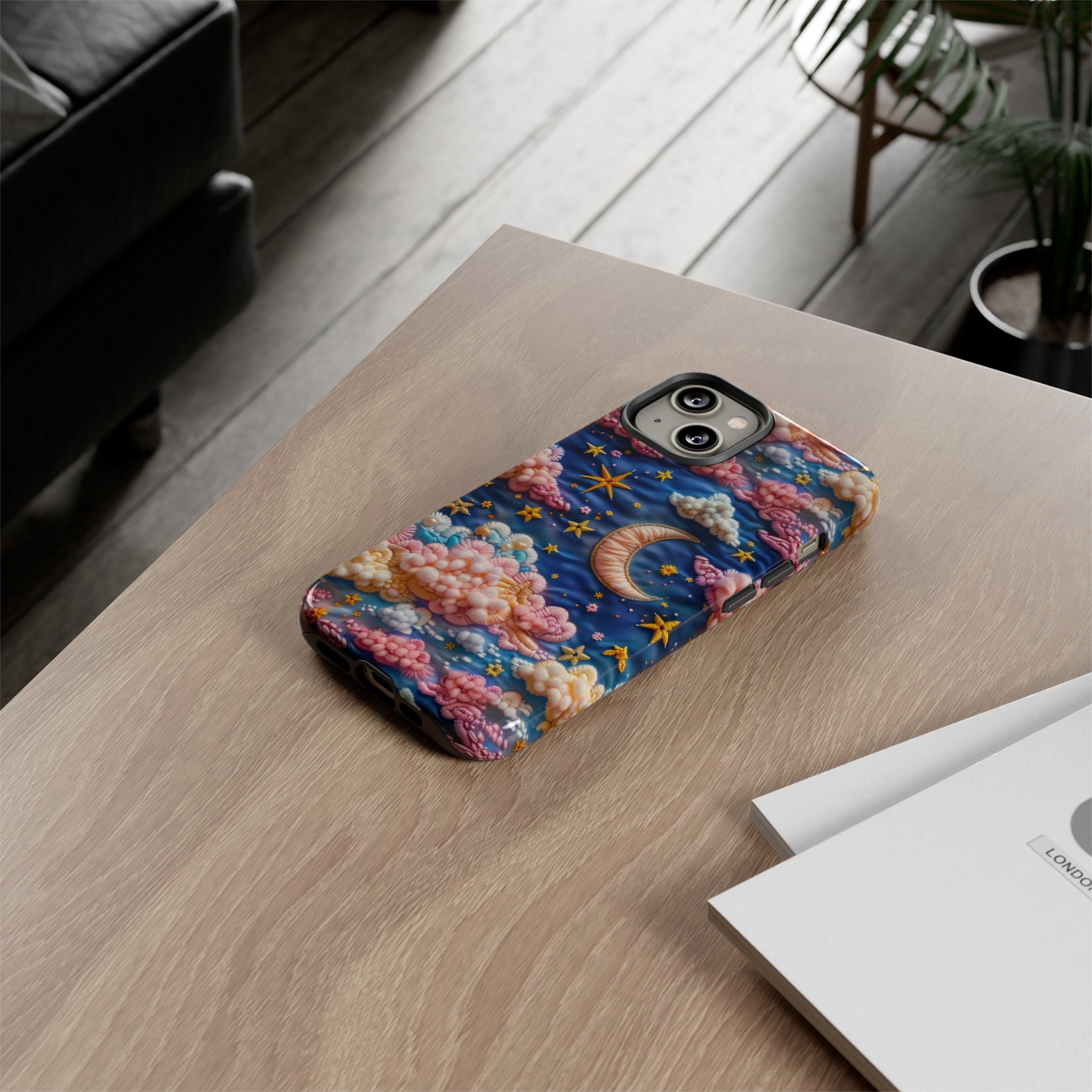 Astral Blossoms 3D Celestial Rainbow Embroidered Phone Case | Colorful Faux Embroidery 3D Stars & Moon Phone Cover For iPhone Samsung Pixel