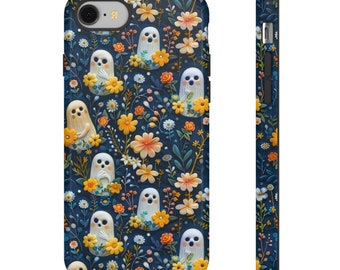 Sött blommigt spöke-telefonskal, 3D-lera spöken i blommor Halloween-telefonskal, iPhone Pro Max, Google Pixel Pro, Samsung Galaxy Plus Ultra