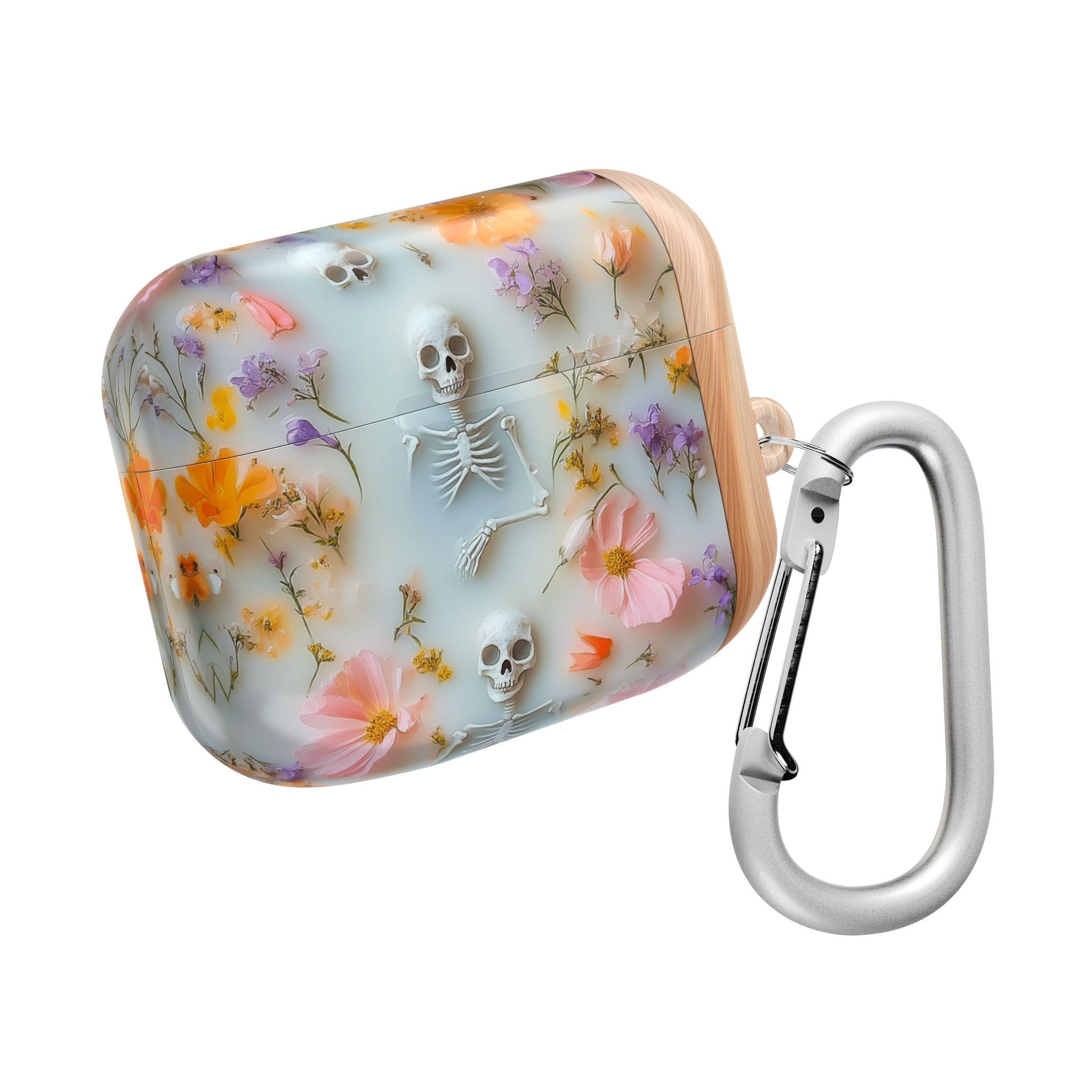 Spooky Skeletons in Bloom AirPod Pro Protective Shell Case, Delicate Floral Skull Garden AirPods Earphone Case Cover for Gen 1 2 3 4 Pro Max