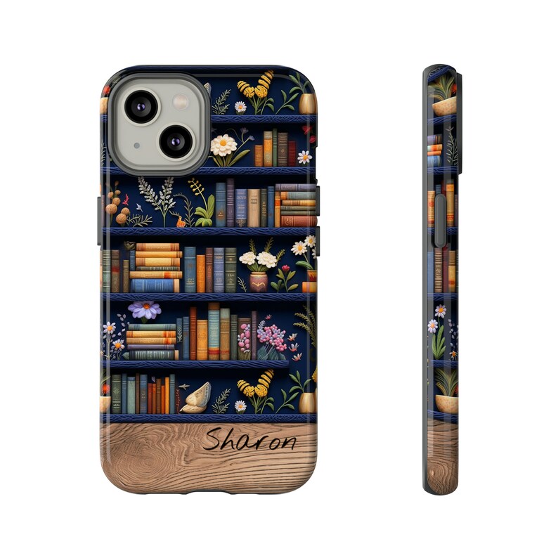 Book Lover Personalized Embroidery Bookshelf Phone Case For iPhone Galaxy Pixel | Cottagecore Bookshelf Design Gift For Book Lovers image 5