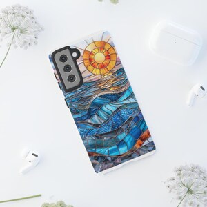 Faux Stained Glass Sunset Phone Case, Mosaic Sunray Ocean Phone Cover, iPhone Google Pixel Samsung Galaxy image 16