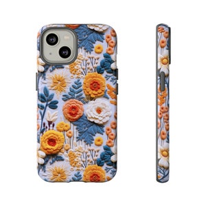Capa de telefone floral com flores silvestres de primavera brilhante | Capa de telefone com flores boho com efeito bordado 3D para iPhone | Pixel | Samsung | iPhone 15 Pro Max imagem 1