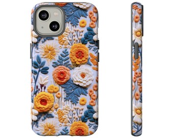 Bright Spring Wildflower Floral Phone Case | 3D Embroidered Effect Boho Flowers Phone Cover For iPhone | Pixel | Samsung | iPhone 15 Pro Max