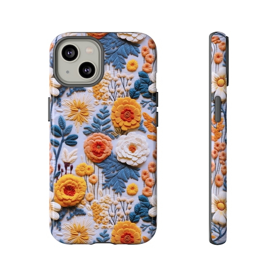 Bright Spring Wildflower Floral Phone Case | 3D Embroidered Effect Boho Flowers Phone Cover For iPhone | Pixel | Samsung | iPhone 15 Pro Max