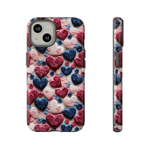 Ribbons of Romance Valentine&#39;s Day Phone Case | Faux Embroidered Hearts Phone Cover For iPhone | Pixel | Samsung | iPhone 15