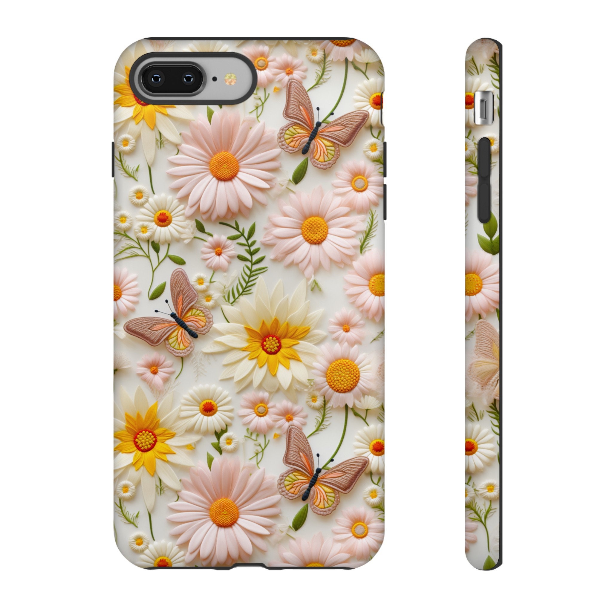 Summer Floral Butterfly Phone Case, Pink Butterflies Wildflowers Design Phone Cover, iPhone 15 Pro Max, Pixel 8 Pro, Samsung S24 Plus Ultra