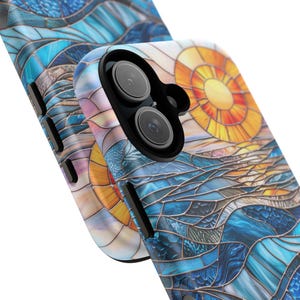 Faux Stained Glass Sunset Phone Case, Mosaic Sunray Ocean Phone Cover, iPhone Google Pixel Samsung Galaxy image 7