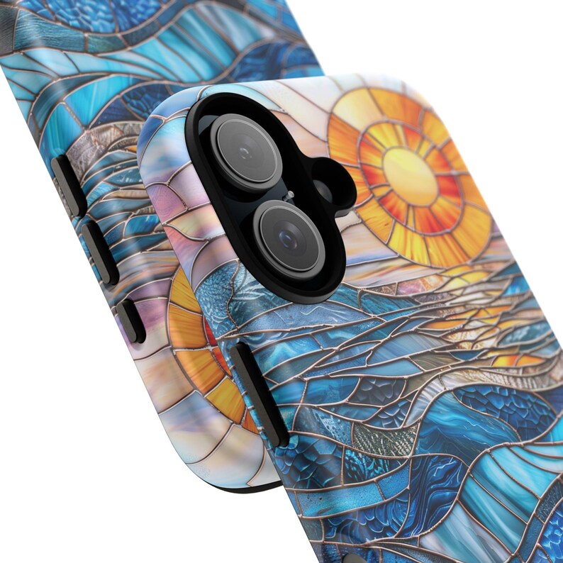 Faux Stained Glass Sunset Phone Case, Mosaic Sunray Ocean Phone Cover, iPhone Google Pixel Samsung Galaxy image 7