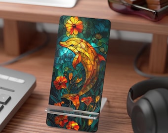 Stained Glass Dolphin Mobile Display Stand for Smartphones | Floral Aquarium Marine Art