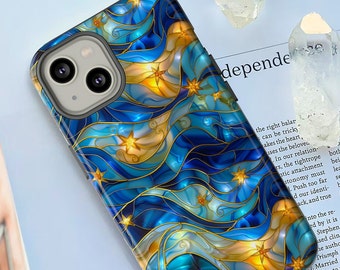 Stained Glass Celestial Phone Case | Stained Glass Effect Mosaic Stars Phone Cover For iPhone | Pixel | Samsung | iPhone 15 Pro Max