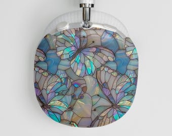 Mosaic Stained Glass Butterfly Design AirPod Max Headphone Case, Stain Glass Effect AirPods Max Earphone Cover, Music Lover Gift