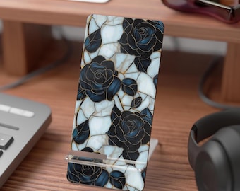 Blue Black Rose Stained Glass Mobile Display Stand for Smartphones