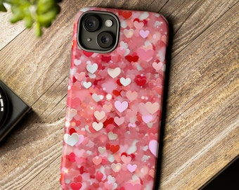 Love Me Tenderly Valentine's Confetti Hearts Phone Case | 3D Pink Valentine's Heart Confetti Phone Cover For iPhone | Pixel | Samsung