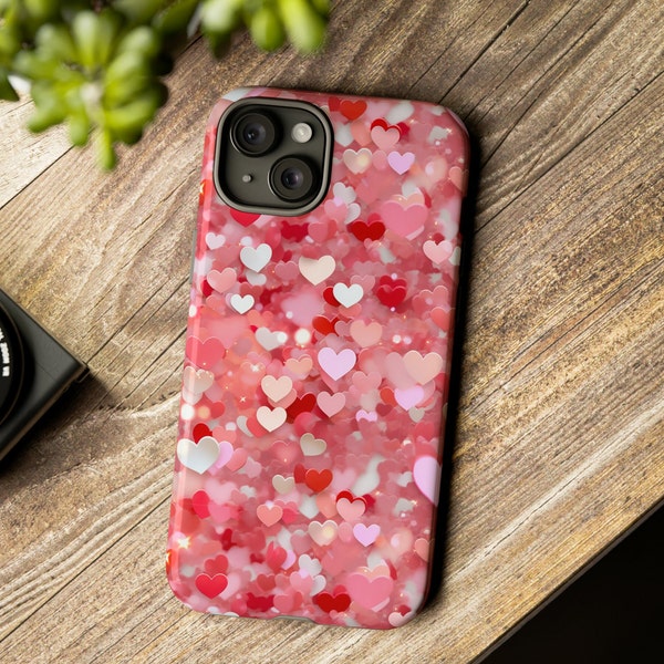 Love Me Tenderly Valentine's Confetti Hearts Phone Case | 3D Pink Valentine's Heart Confetti Phone Cover For iPhone | Pixel | Samsung