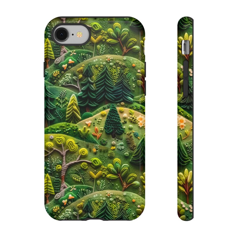 Emerald Felt Forest Phone Case | 3D Forest Green Trees Faux Embroidery Phone Cover | iPhone 15 Pro Max | Pixel 8 Pro | Samsung S24 Ultra image 8