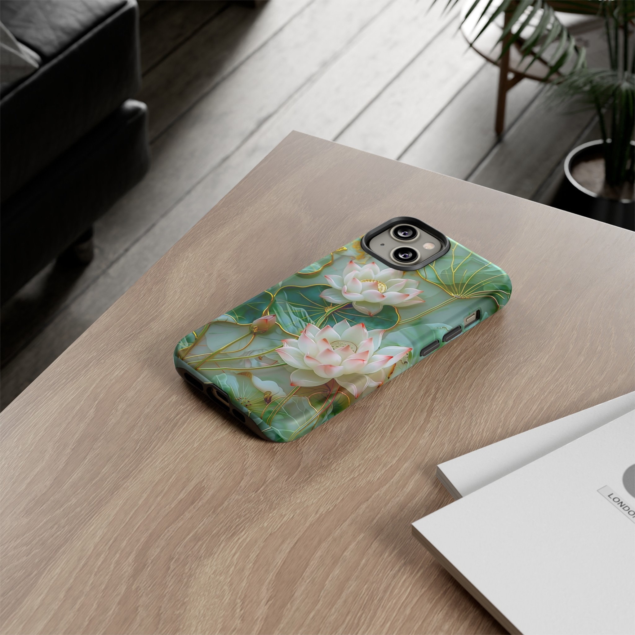 Emerald Green Marble Pink Lotus Floral Phone Case, iPhone 15 14 13 12 Pro Max, Google Pixel 8 7 Pro, Samsung Galaxy S24 S23 S22 Ultra Plus