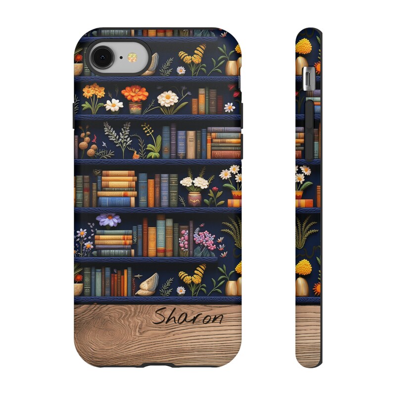 Book Lover Personalized Embroidery Bookshelf Phone Case For iPhone Galaxy Pixel | Cottagecore Bookshelf Design Gift For Book Lovers image 7