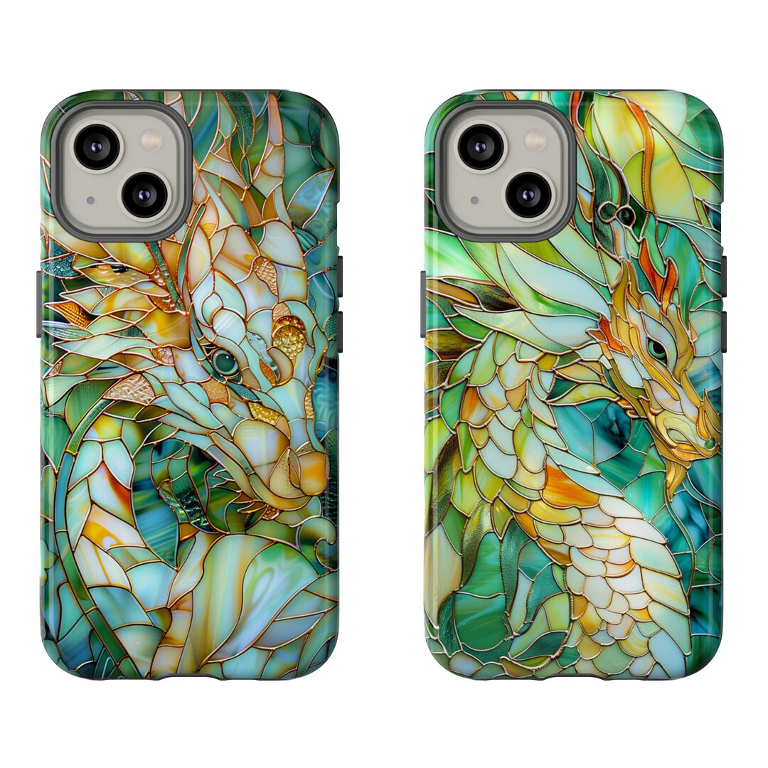 Year of the Dragon Stained Glass Design Phone Case Faux Stain Glass