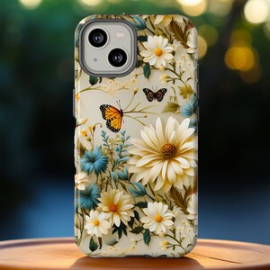 Spring Wildflower Butterfly Tough Phone Case | 3D Floral Butterflies Design | iPhone 15 14 13 Pro Max | Pixel 8 Pro | Samsung S23 S24 Ultra